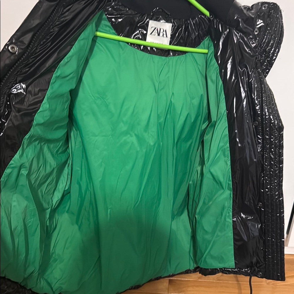 Zara Black Green Shiny Puffer Jacket - Picture 9 of 11